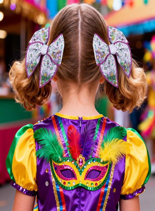 Miroksh Mardi Gras Hair Bow Gift for Girls Women 2pc 4" Mesh Tulle Fable Bow Alligator Clips for Teen Toddler Kids Fat Tuesday Circus Carnival Parade Party Costume outfit Decor Accessory - Image 4